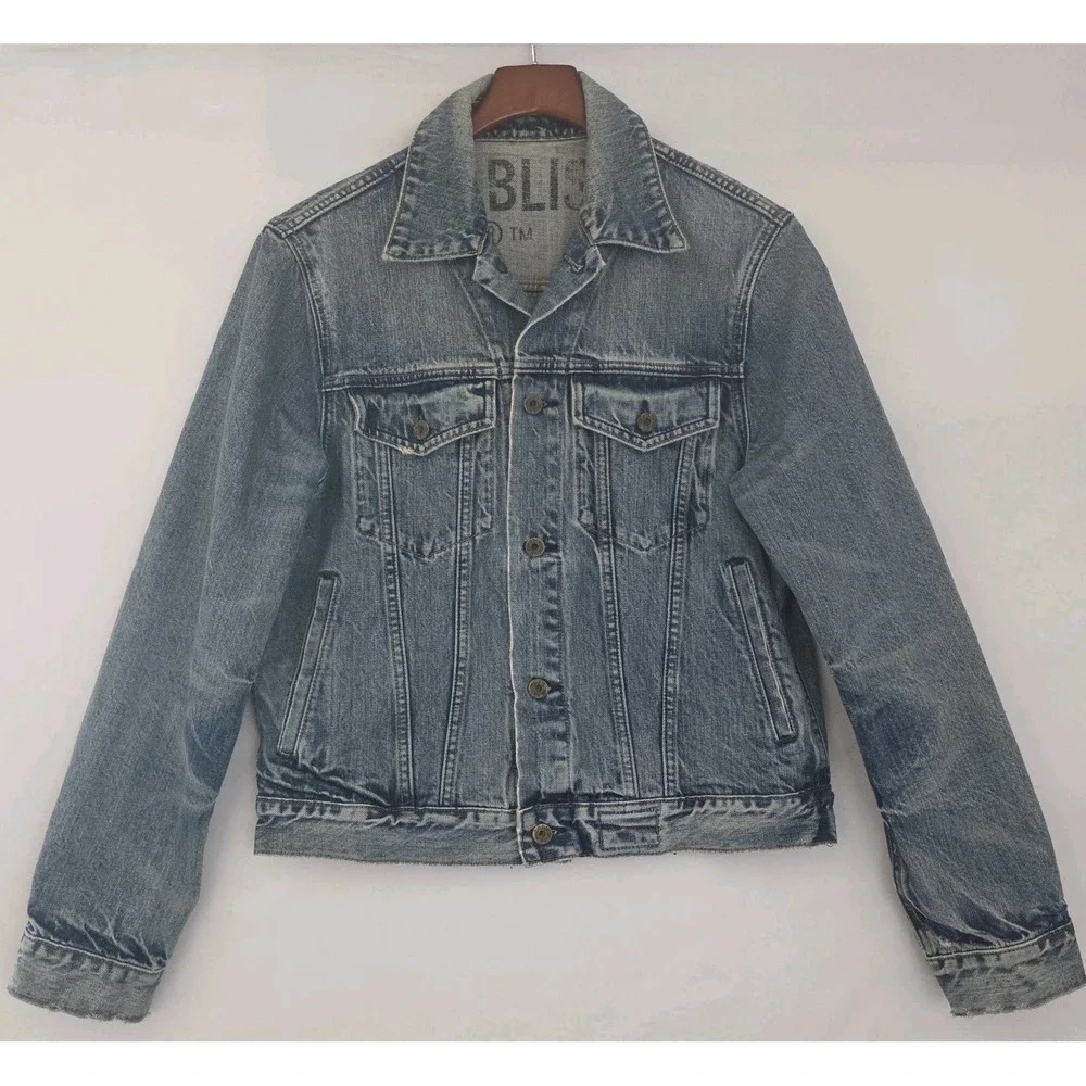 VTG Gap Jeans Jacket Mens Blue Denim Acid Wash 1969 Biker Y2K Trucker Small 40R